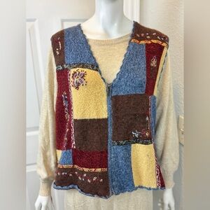 Koret Vintage Romantic Multicolor Patchwork V-Neck Sweater Size Small